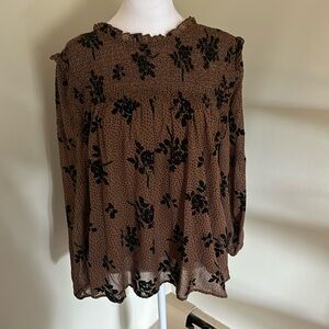 Brown blouse with black flowers pattern